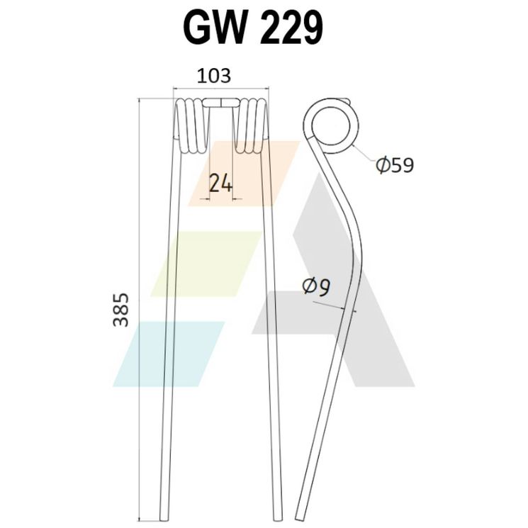 Dent de faneuse pour STOLL, 250 95 38, 0608770, 9860072, 2503-538X, pièce interchangeable