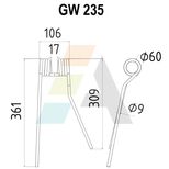 Dent de faneuse pour ZWEEGERS, PZ 222, PZ-222, VGPZ-222, 43905, pièce interchangeable