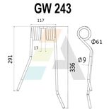 Dent de faneuse pour ZWEEGERS, PZ 193, PZ-193, 43894, pièce interchangeable