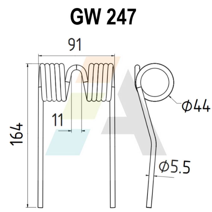 Dent pick-up 164mm, fil 5,5mm, pour presse à balles FMC, 1647, pièce interchangeable