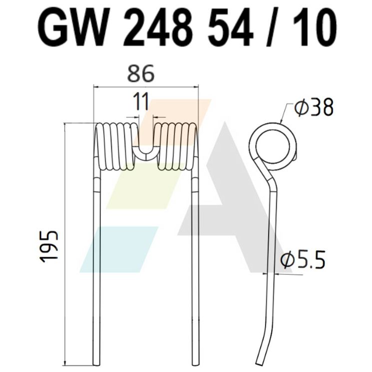 Dent pick-up 195mm, fil 5,5mm, pour presse à balles FMC, BP 600 SHW, pièce interchangeable