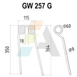 Dent double griffe pour faneuse LELY, FA 443, pièce interchangeable