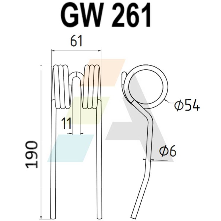 Dent double griffe pour faneuse 6mm x 190mm, UNIVERSEL, pièce interchangeable