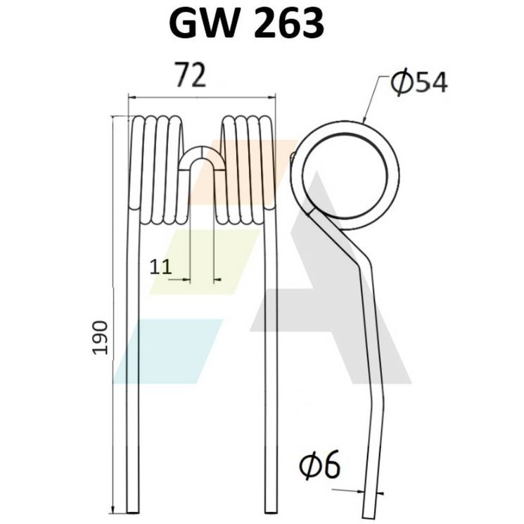 Dent double griffe pour faneuse 6mm x 190mm, UNIVERSEL, pièce interchangeable