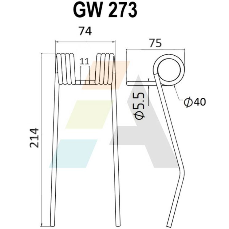 Dent double griffe pour faneuse AGRAM-GALLIGNANI, FERABOLI, 876493, 1800009, pièce interchangeable