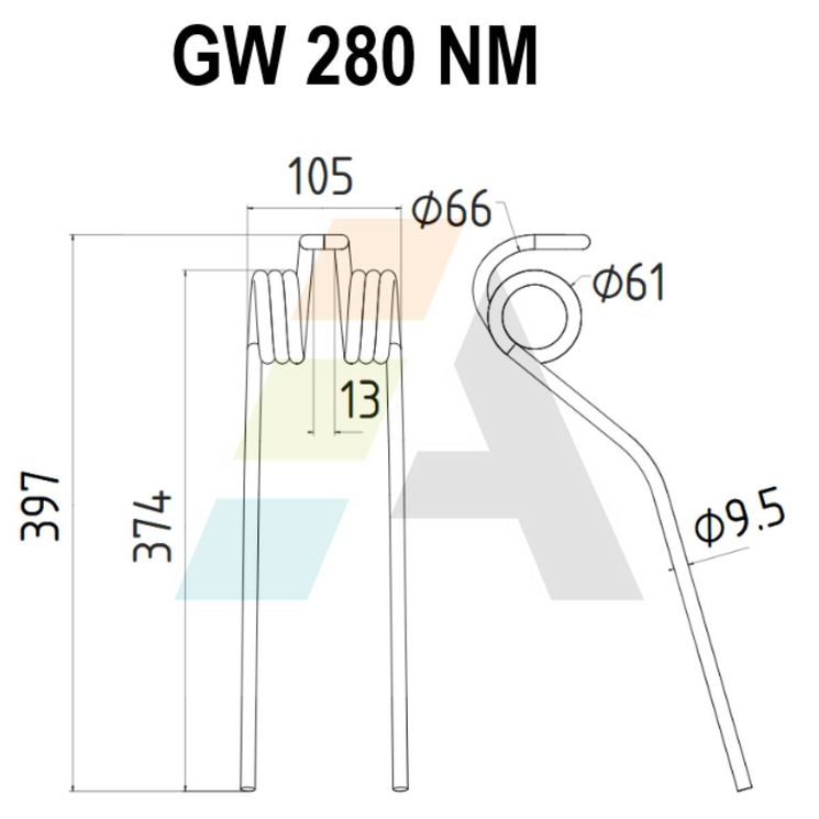 Dent double griffe pour faneuse GALFRE, GTS 280 Y 9,5, pièce interchangeable