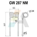 Dent pick-up 157mm, fil 5mm, pour presse à balles MENGELE, 0208 0423, 02-080423, 02-049217, 44111.10, pièce interchangeable