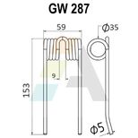 Dent pick-up 153mm, fil 5mm, pour presse à balles MENGELE, 02-080423, 02-049217, 44111.10, pièce interchangeable