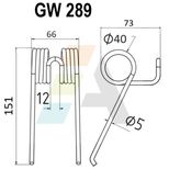 Dent pick-up 151mm, fil 5mm, pour presse à balles AGRAM-GALLIGNANI, KVERNELAN, KB8876437 , pièce interchangeable