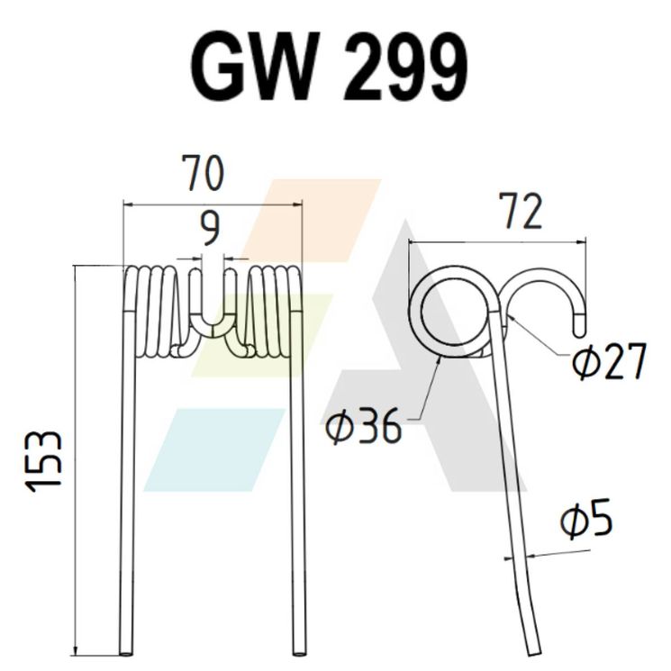 Dent pick-up 153mm, fil 5mm, pour presse à balles FELLA 462732, pièce interchangeable