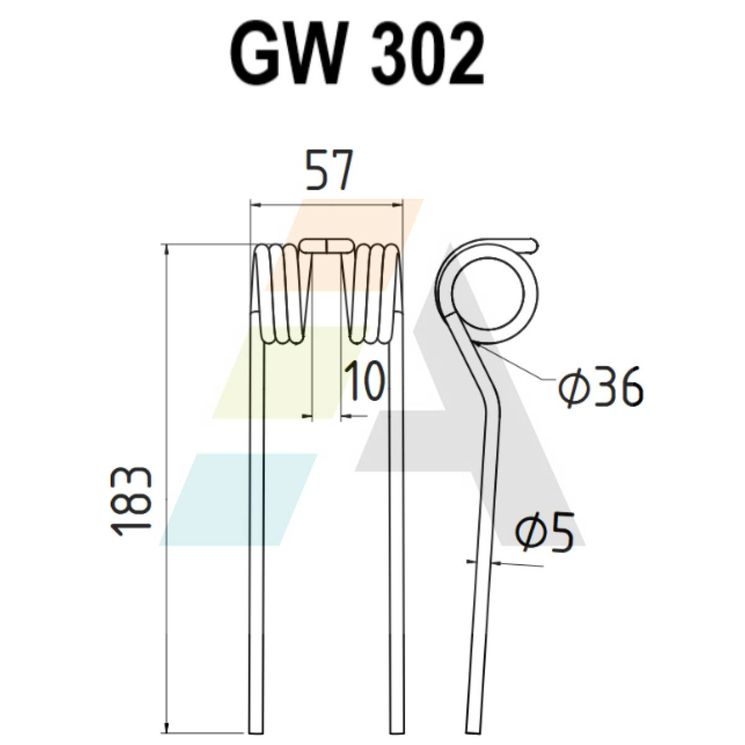 Dent pick-up 183mm, fil 5mm, pour presse à balles MENGELE, 3009186, 03-035653, 03-009186, pièce interchangeable