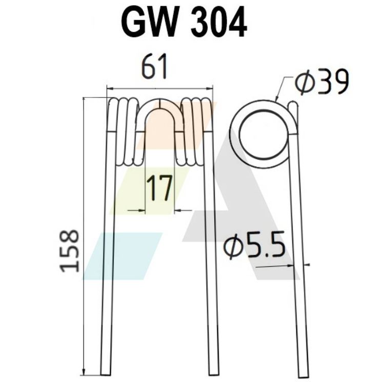 Dent pick-up 158mm, fil 5,5mm, pour presse à balles KRONE 938053.1, 938053.0, 44115.10, pièce interchangeable