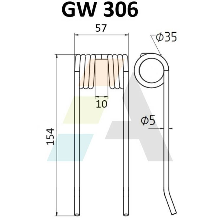 Dent pick-up 154mm, fil 5mm, pour presse à balles DEUTZ-FAHR, 1.1321.160.191.00, 44105, pièce interchangeable