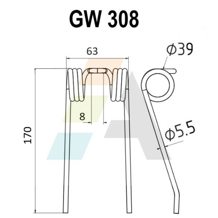 Dent pick-up 170mm, fil 5,5mm, pour presse à balles DEUTZ-FAHR, 6296285, 6572888, 6552470, 06296285, 06572888, pièce interchangeable