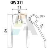 Dent pick-up 199mm, fil 7mm, pour presse à balles M.P., SB 8000, pièce interchangeable