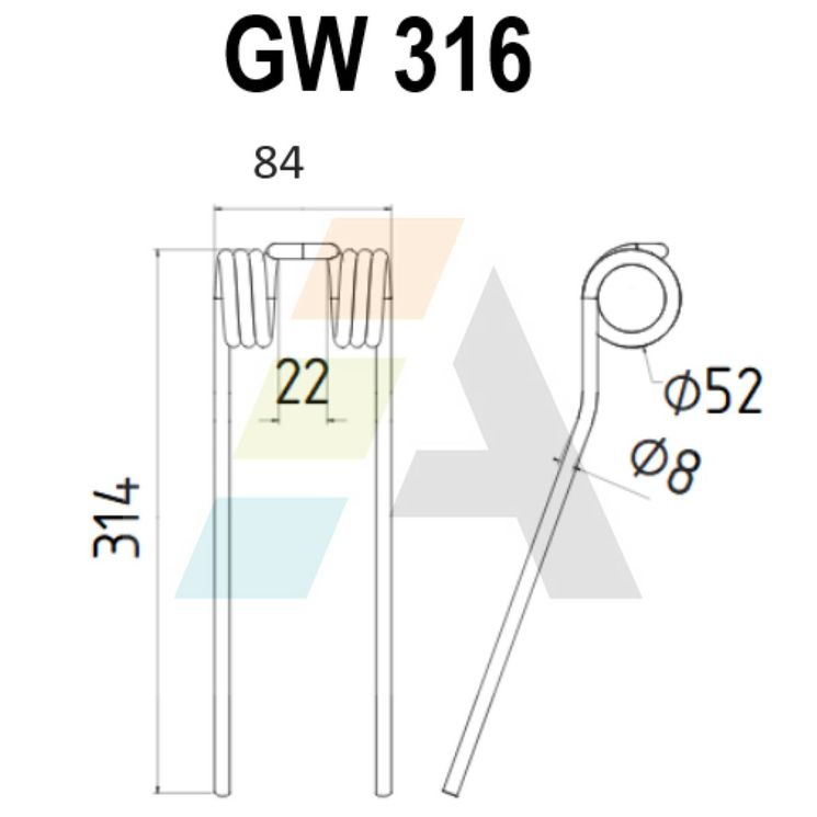 Dent d'andaineur, pour ZWEEGERS, PZ 316, pièce interchangeable