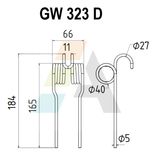 Dent pick-up 184mm, fil 5mm, pour presse à balles MORRA, pièce interchangeable