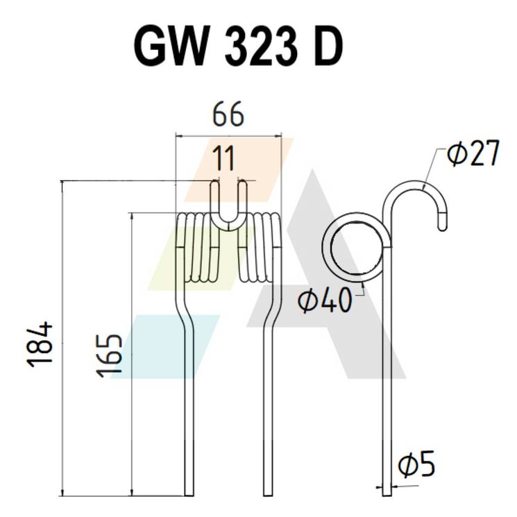 Dent pick-up 184mm, fil 5mm, pour presse à balles MORRA, pièce interchangeable