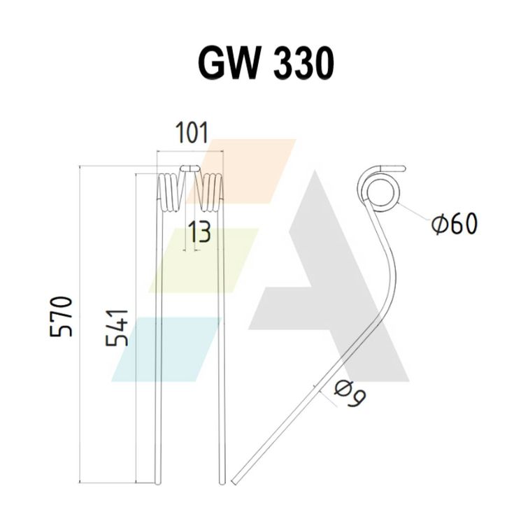 Dent double griffe pour faneuse GALFRE, Modèle 86, pièce interchangeable