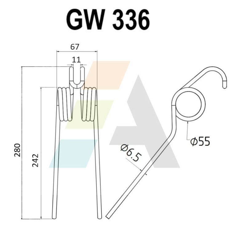 Dent pick-up 280mm, fil 6,5mm, pour presse à balles REFORMWERKE, 160420109, pièce interchangeable