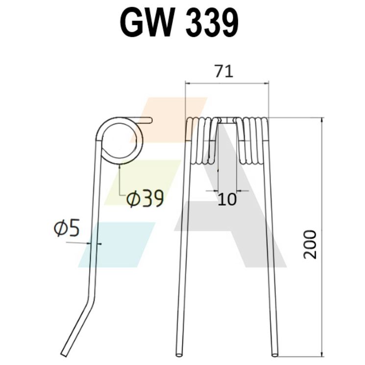 Dent pick-up 200mm, fil 5mm, pour presse à balles DEUTZ-FAHR, 0658 1781, 06581781, 1.2010.130.139.00, pièce interchangeable