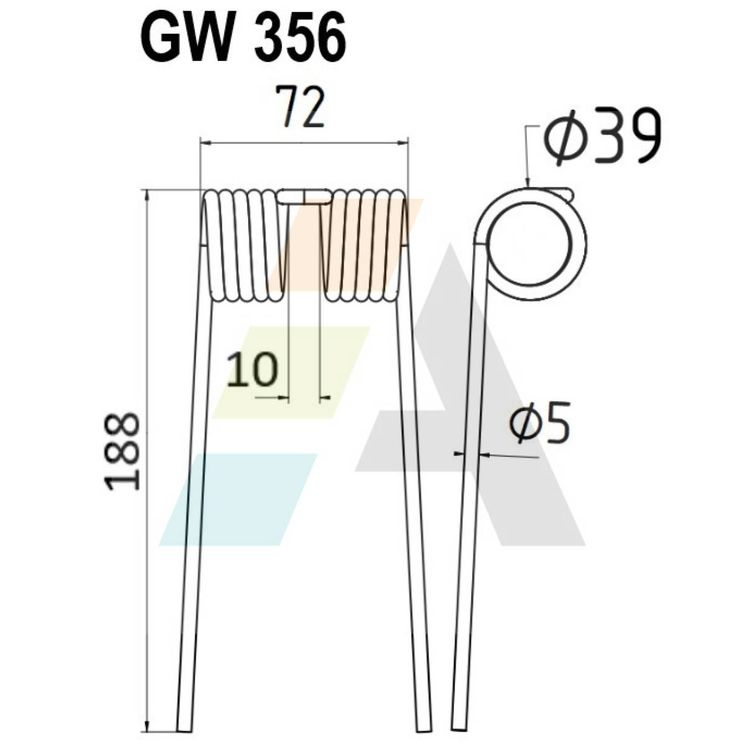 Dent pick-up 188mm, fil 5mm, pour presse à balles JOHN DEERECC 32965, CC32965, e79475, pièce interchangeable