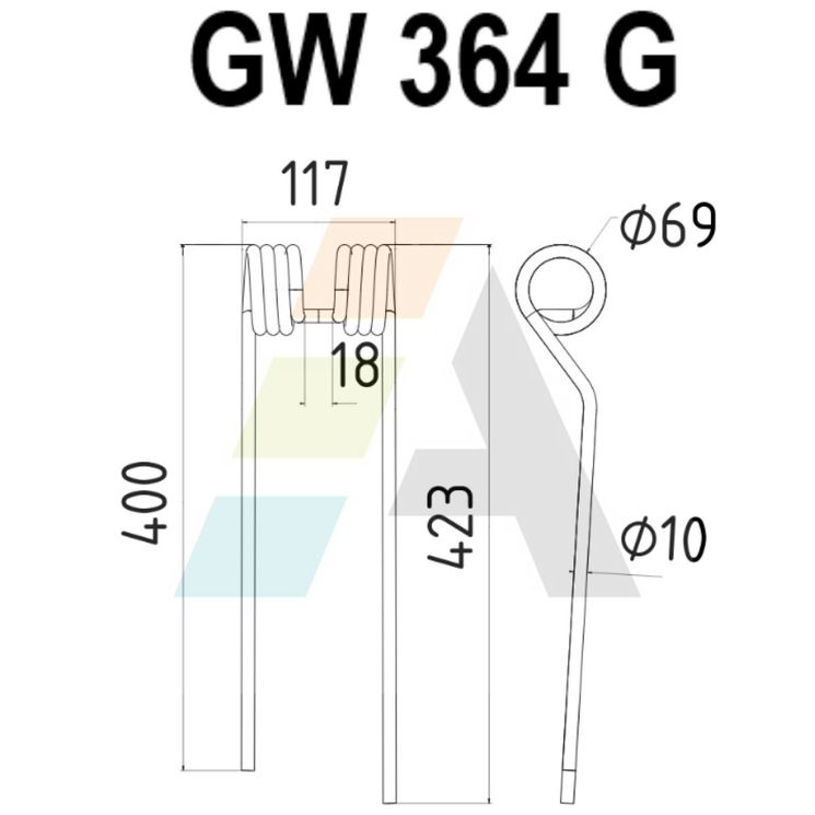 Dent d'andaineur, pour KVERNELAND, TAARUP, KT6746000080, 67460000, KT67460000, 51853.01, pièce interchangeable