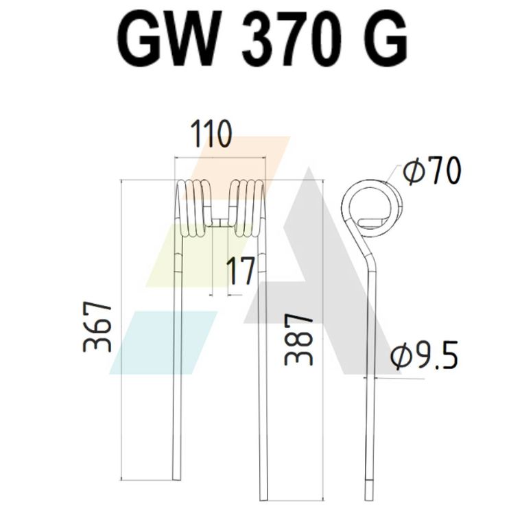 Dent de faneuse gauche pour KUHN, 58740600, pièce interchangeable