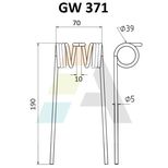 Dent pick-up 190mm, fil 5mm, pour presse à balles WELGER, 0940522900, 51890.10, pièce interchangeable