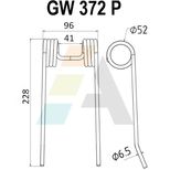 Dent pick-up 228mm, fil 6,5mm, écartement 96mm, pour presse à balles HESSTON, 700 050 372, pièce interchangeable