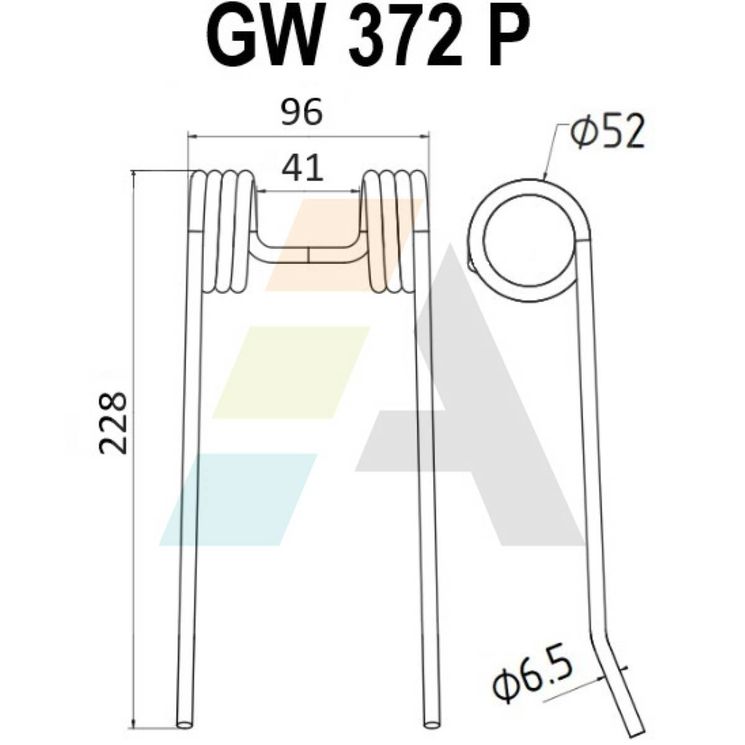 Dent pick-up 228mm, fil 6,5mm, écartement 96mm, pour presse à balles HESSTON, 700 050 372, pièce interchangeable