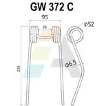 Dent pick-up 228mm, fil 6,5mm, écartement 95mm, pour presse à balles HESSTON, 700050372, pièce interchangeable