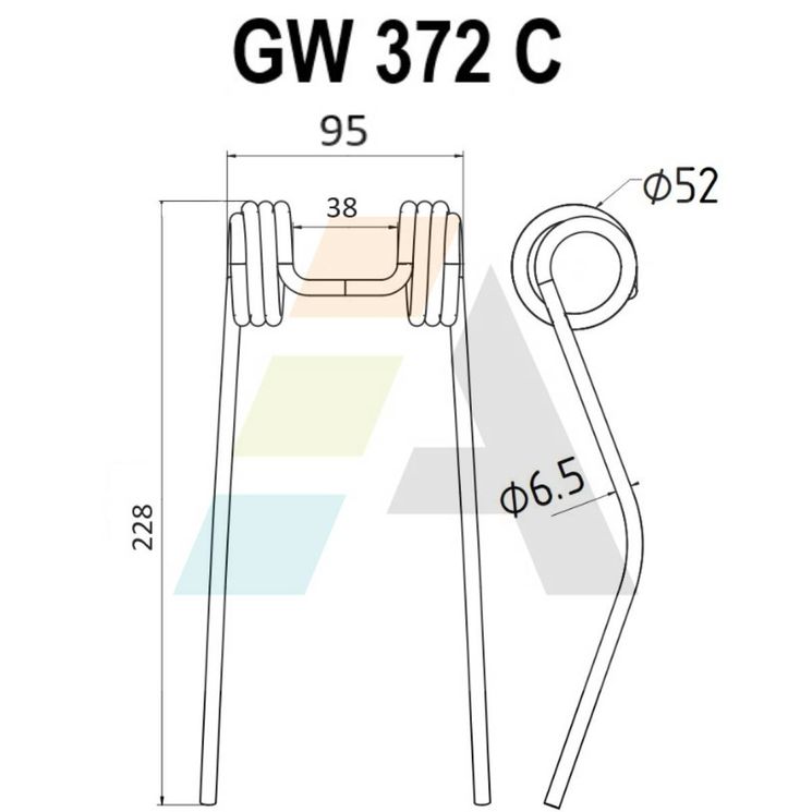 Dent pick-up 228mm, fil 6,5mm, écartement 95mm, pour presse à balles HESSTON, 700050372, pièce interchangeable