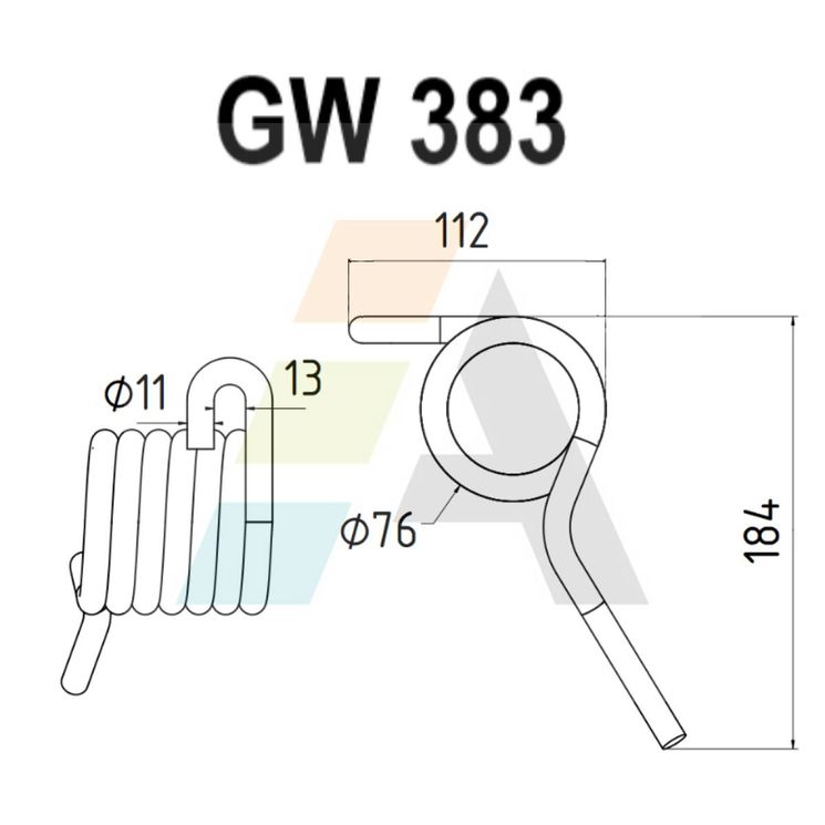 Dent pick-up 184mm, fil 11mm, pour presse à balles RIVIERRE-CASALIS, VICON, 36183, 900.36183, VN90036183N, pièce interchangeable