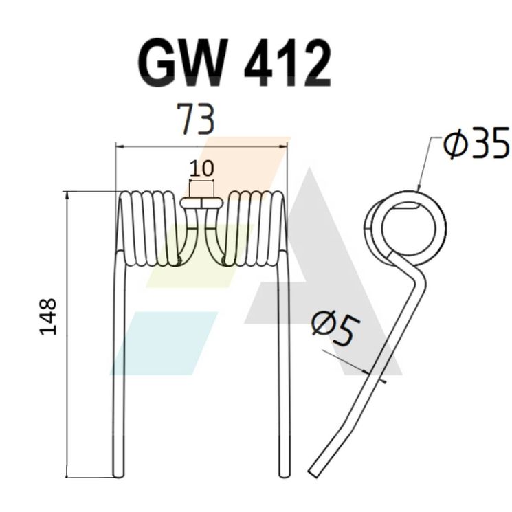 Dent pick-up 148mm, fil 5mm, pour presse à balles J. FREUDENDAHL 14350027, 0676900, 14330506, pièce interchangeable