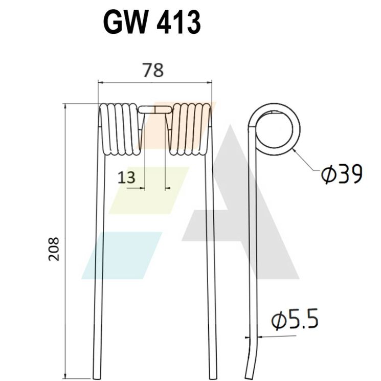 Dent pick-up 208mm, fil 5,5mm, pour presse à balles LERDA, R0 1311, pièce interchangeable