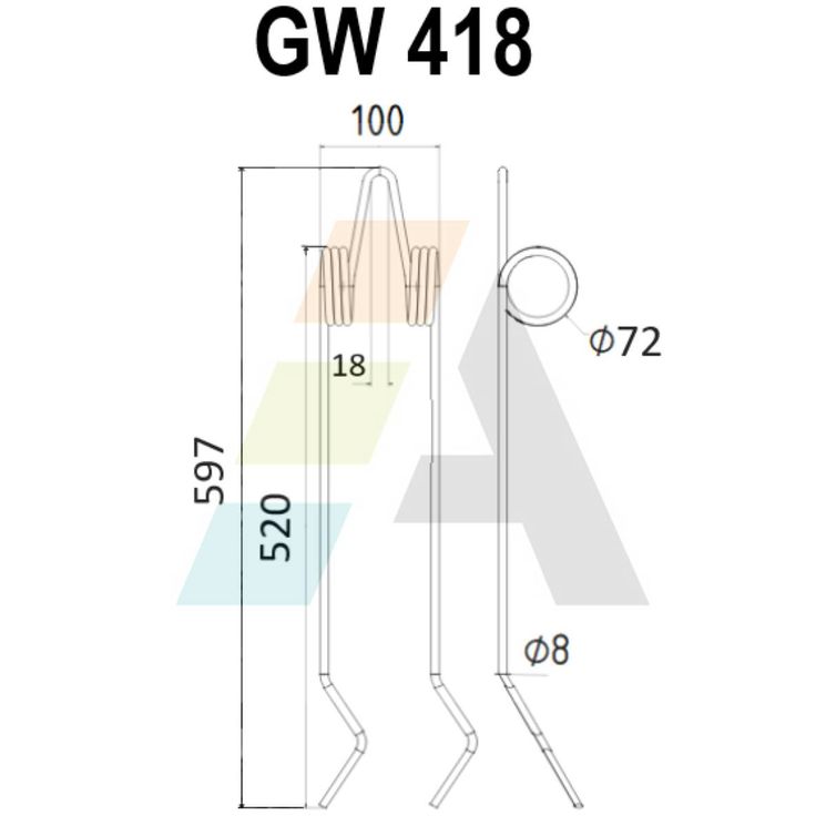 Peigne simple griffe niveleuse 597 mm, pour semoir SULKY, 980009 - 6040821, pièce interchangeable