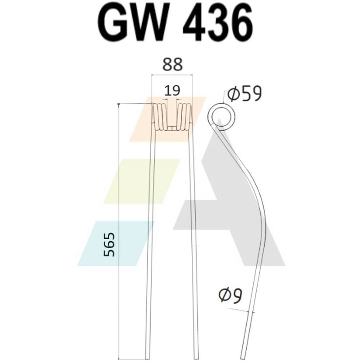 Dent double griffe pour faneuse AGRAM-GALLIGNANI, 1551230305, pièce interchangeable