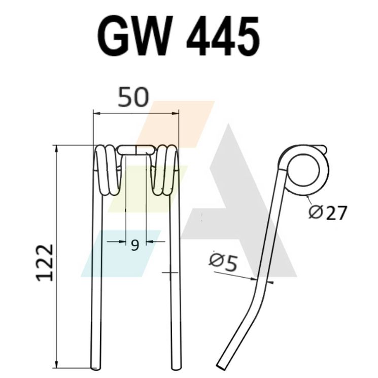 Dent pick-up 122mm, fil 5mm, pour presse à balles SHELBOURNE REYNOLDS, pièce interchangeable