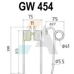 Dent pick-up 190mm, fil 5,5mm, pour presse à balles OMAS, pièce interchangeable