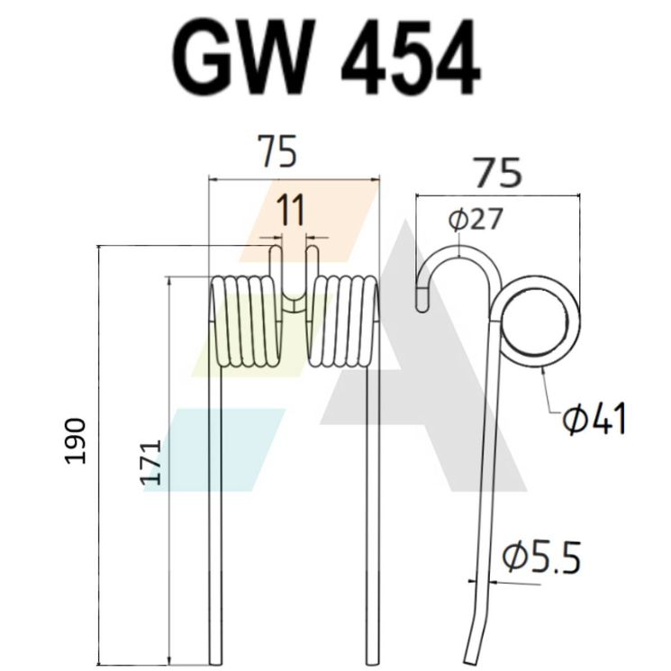 Dent pick-up 190mm, fil 5,5mm, pour presse à balles OMAS, pièce interchangeable