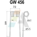 Dent pick-up 189mm, fil 5,5mm, pour presse à balles RIVIERRE CASALISR, ZWEEGERS, VGR0114502RCA, R0114502, Z4521980, pièce interchangeable