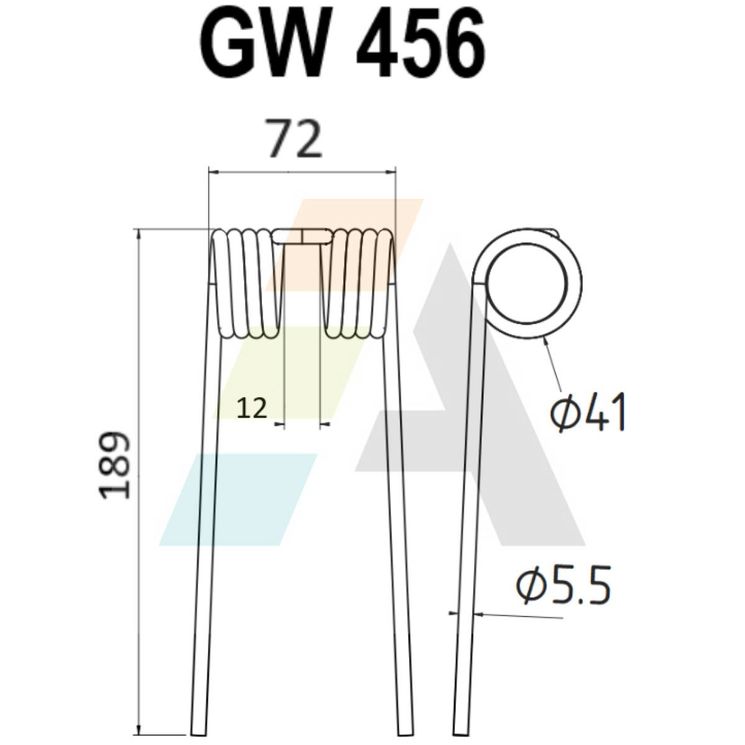 Dent pick-up 189mm, fil 5,5mm, pour presse à balles RIVIERRE CASALISR, ZWEEGERS, VGR0114502RCA, R0114502, Z4521980, pièce interchangeable