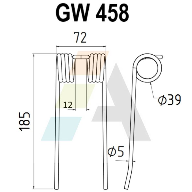 Dent pick-up 185mm, fil 5mm, pour presse à balles RIVIERRE-CASALIS, R 0024601, pièce interchangeable