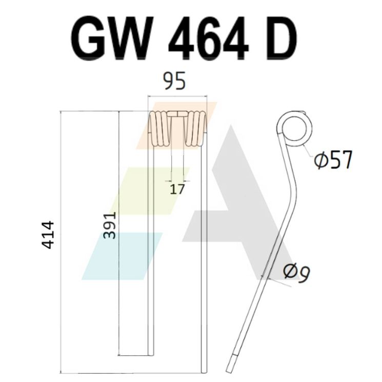 Dent de faneuse pour FRANSGARD, VICON, PZ340, 41436, VGPZ339KR, pièce interchangeable