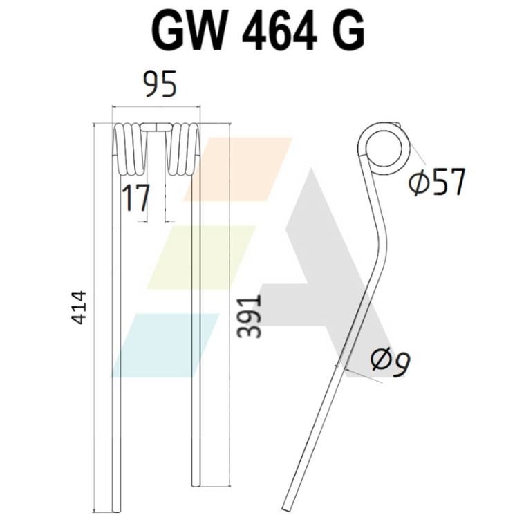 Dent de faneuse pour FRANSGARD, VICON, PZ339, 41435, VGPZ339KR, pièce interchangeable