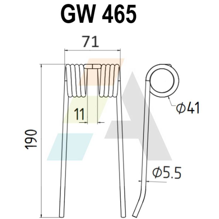 Dent pick-up 190mm, fil 5,5mm, pour presse à balles RIVIERRE-CASALIS, ZWEEGERS, VGPZ408, pièce interchangeable