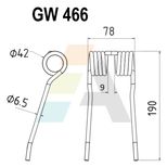 Dent pick-up 190 mm, fil 6,5 mm, pour presse à balles CLAAS - BAUTZ, 986290.0, pièce interchangeable