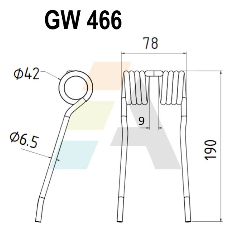 Dent pick-up 190 mm, fil 6,5 mm, pour presse à balles CLAAS - BAUTZ, 986290.0, pièce interchangeable