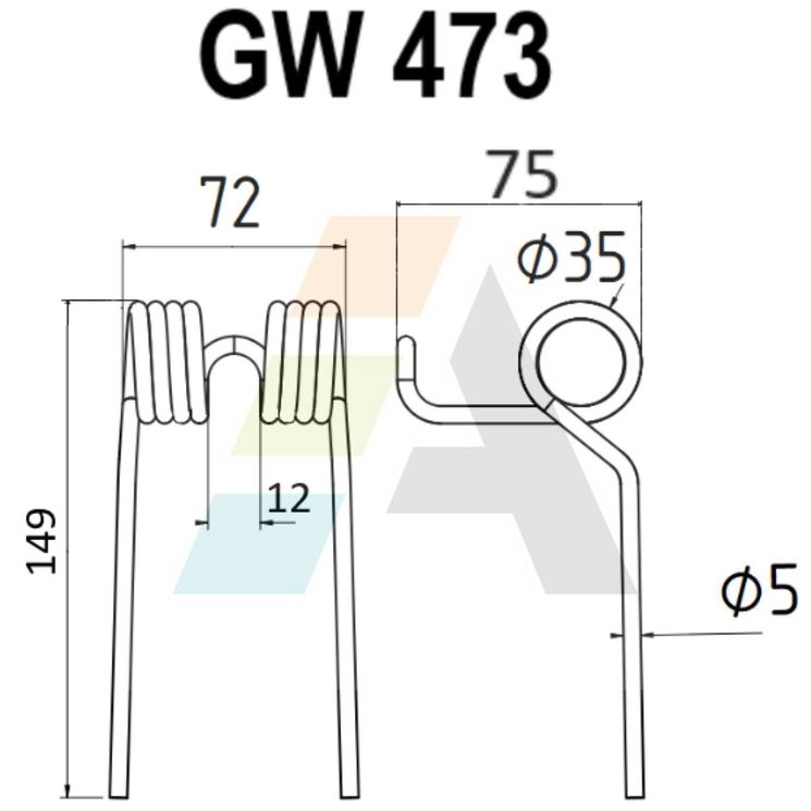 Dent pick-up 149mm, fil 5mm, pour presse à balles TAARUP, 59406000, 451450, pièce interchangeable